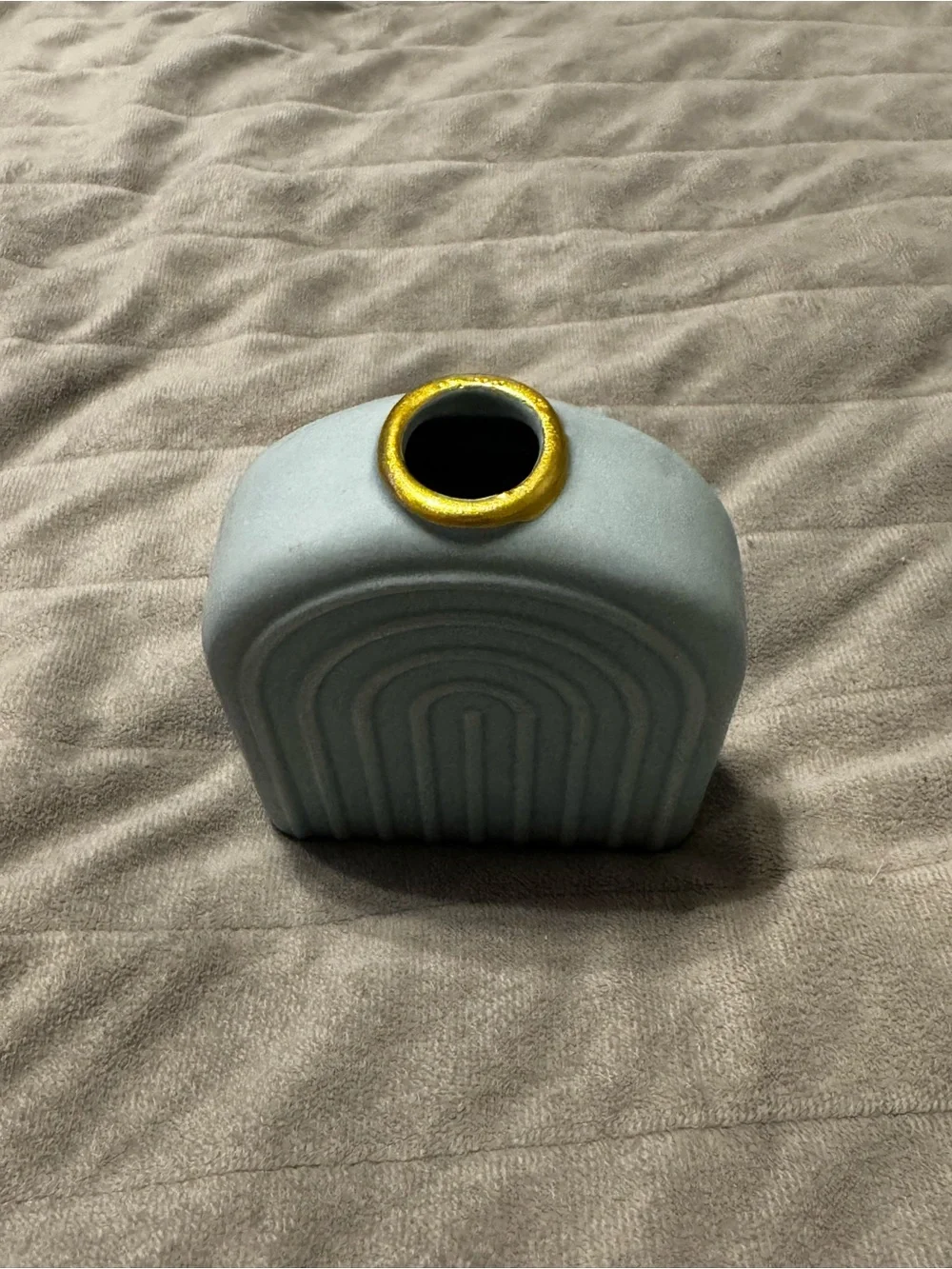 Light Blue Ceramic Arch Vase with Gold Rim - Home Accents